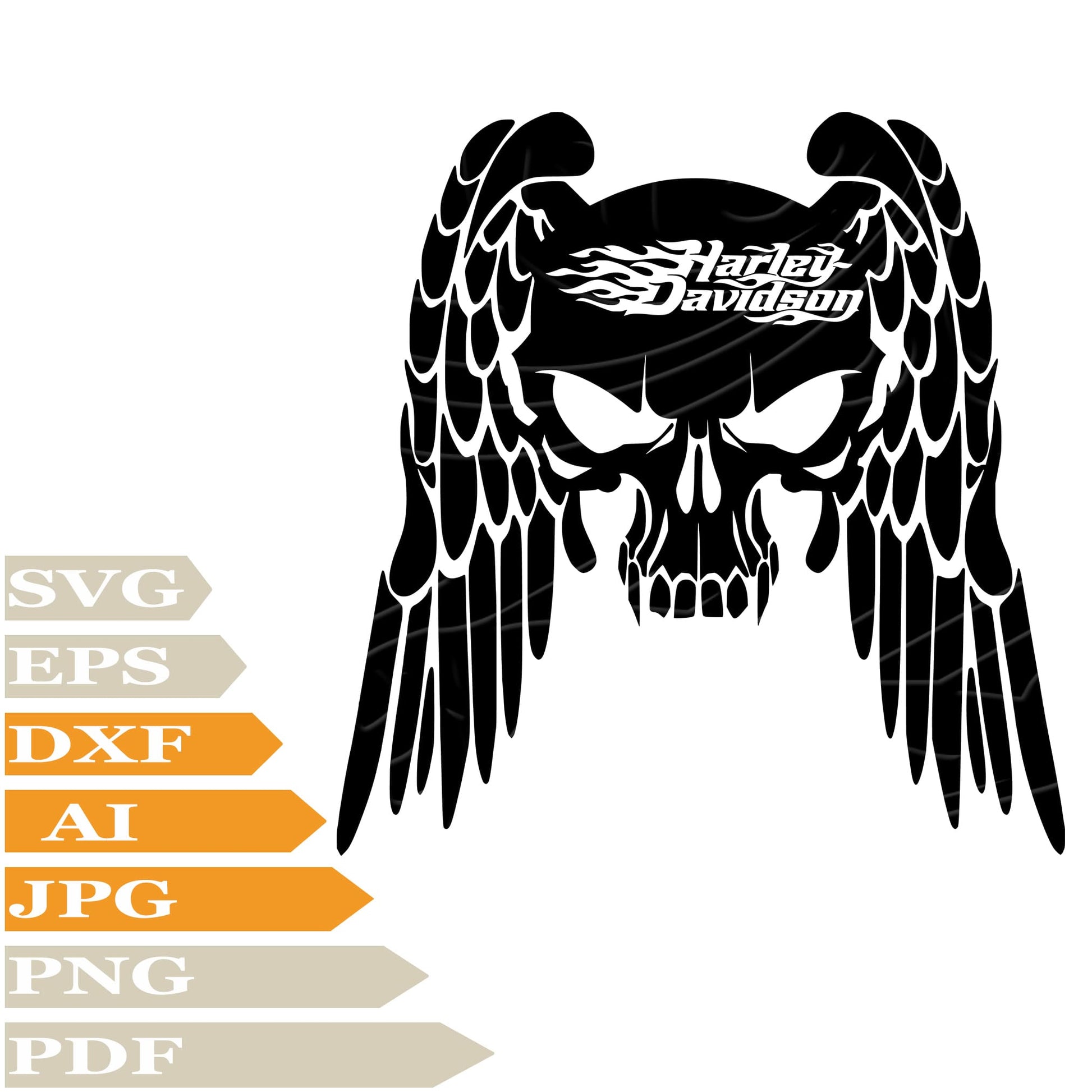 Skull With Wings SVG, Skull Harley Davidson SVG Design, Black Skull With Wings PNG, Harley Davidson Logo Vector Graphics, Black Skull Harley Davidson Digital Instant Download, Harley Davidson For Cricut, Clip Art, Cut File, T-Shirts, Silhouette
