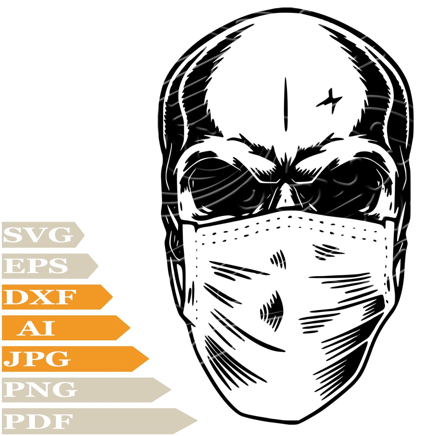 Skull, Skull With Mask Svg File, Image Cut, Png, For Tattoo, Silhouette, Digital Vector Download, Cut File, Clipart, For Cricut