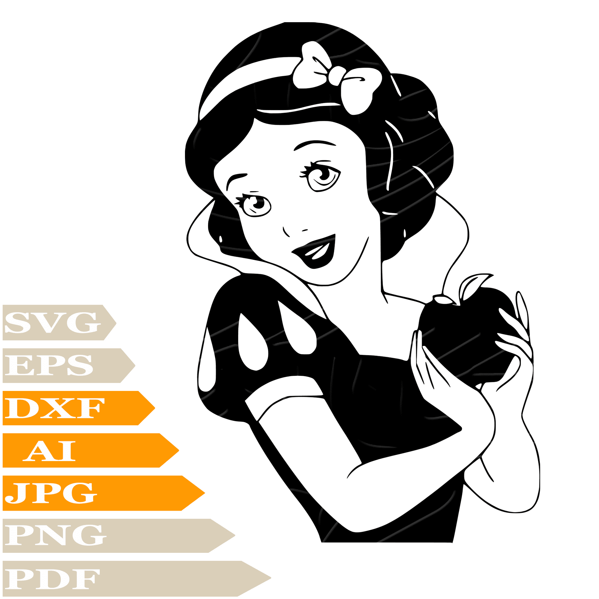 Snow White SVG-Princess Personalized SVG-Snow White Drawing SVG-Snow White Vector Illustration-PNG-Decal-Cricut-Digital Files-Clip Art-Cut File-For Shirts-Silhouette