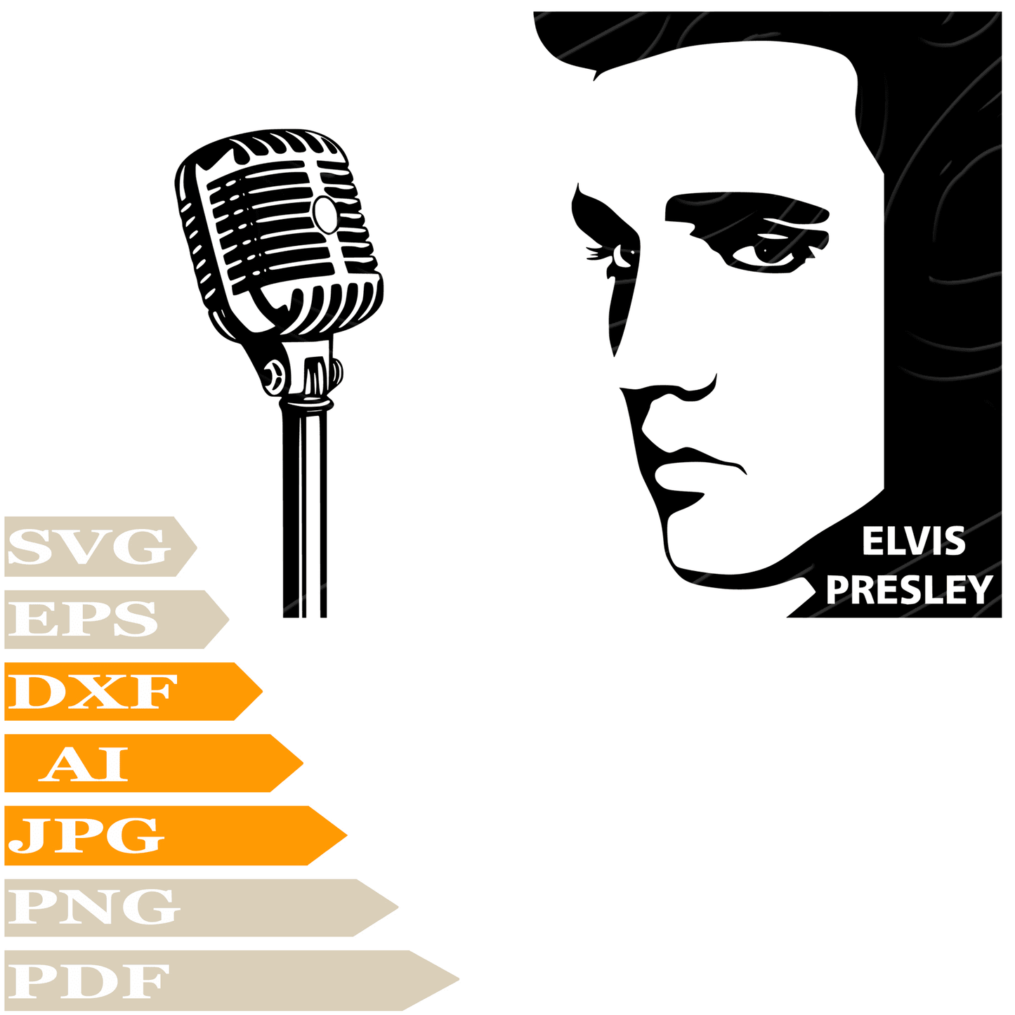 sofvintage-Elvis Presley-Elvis Presley SVG File-Elvis Presley Microphone SVG Design-Elvis Presley Face PNG-Elvis Presley Vector Graphics-Cricut-Clip Art-Image Cut-T-Shirt-Wall Sticker-Tattoo-Silhouette