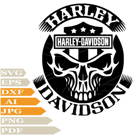 sofvintage-Harley Davidson SVG, Skull Harley Davidson Logo SVG File, Harley Davidson Logo SVG Design, Skull Harley Davidson Vector Cut File For Cricut, PNG, Clip Art, T–Shirt, Wall Sticker, Printable, Tattoo, Silhouette
