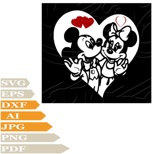 sofvintage-Mickey Minnie Mause SVG -Disney Minnie Mickey SVG File -Minnie Mickey In Heart SVG Design -Minnie Mickey Mause Vector Cut File For Cricut –PNG -Clip Art -T–Shirt -Wall Sticker –Printable –Tattoo -Silhouette