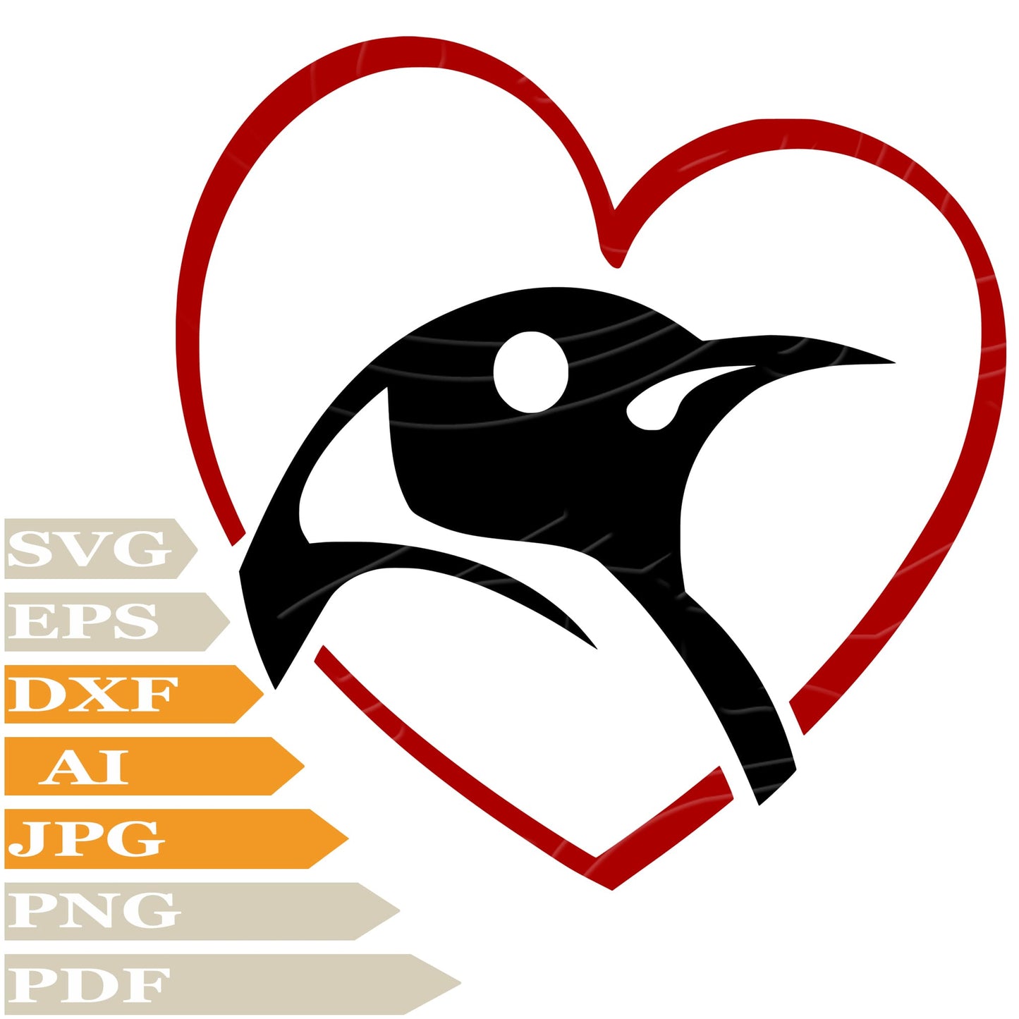 sofvintage-Penguin SVG, Water Bird Penguin SVG File, Penguin In Heart SVG Design, Penguin Vector Cut File For Cricut, PNG, Clip Art, T–Shirt, Wall Sticker, Printable, Tattoo, Silhouette