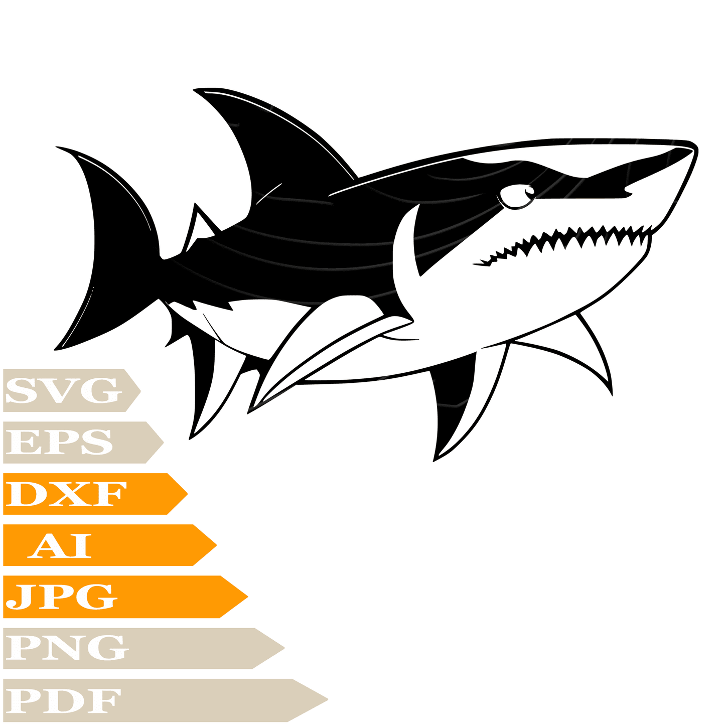 Sofvintage-Shark-Wild Shark SVG File-Big White Shark SVG Design-Shark Vector Graphics-PNG-For Cricut-Clip Art-Image Cut-T-Shirt-Wall Sticker-For Tattoo-Silhouette