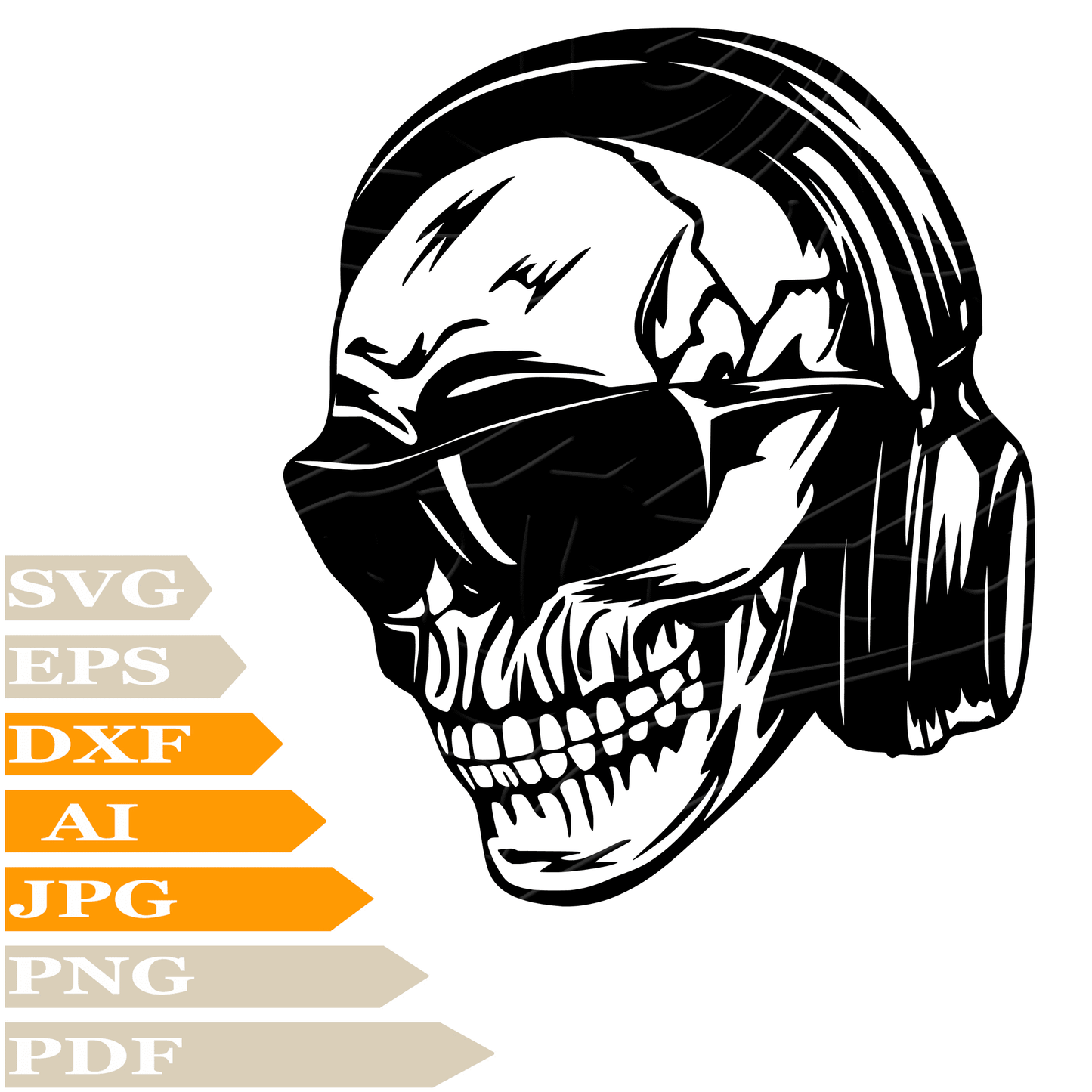 Skull With Sunglasses SVG File, Skull  With Headphones SVG Design, Human Skull Digital Vector, Skull PNG, PDF, DXF, For Cricut, Clipart, Cut File, Instant Download, T-Shirt, For Tattoo, Silhouette