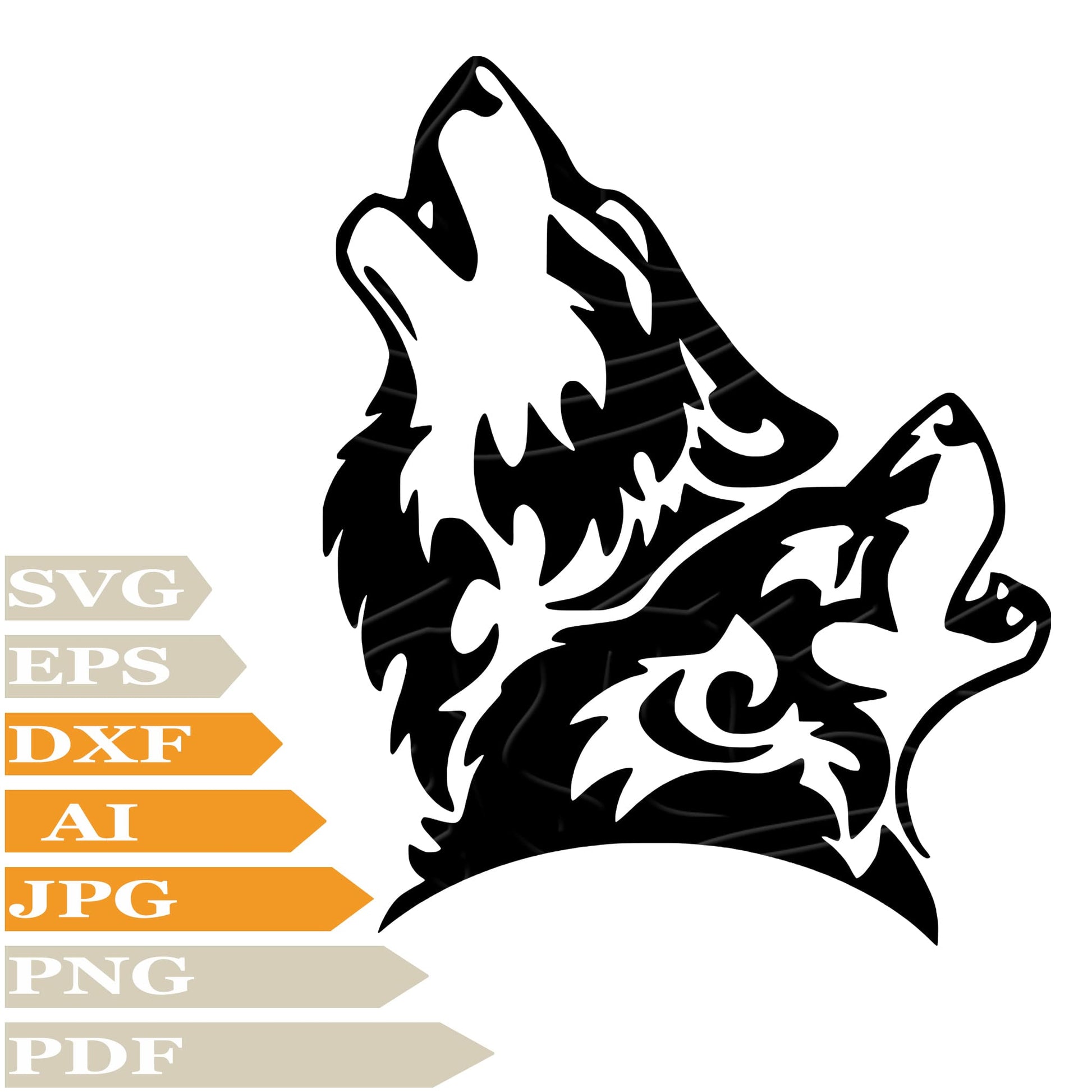 sofvintage-Wolf SVG, Wolves SVG File, Wolf Head SVG Design, Wild Wolves Vector Cut File For Cricut, PNG, Clip Art, T–Shirt, Wall Sticker, Printable, Tattoo, Silhouette