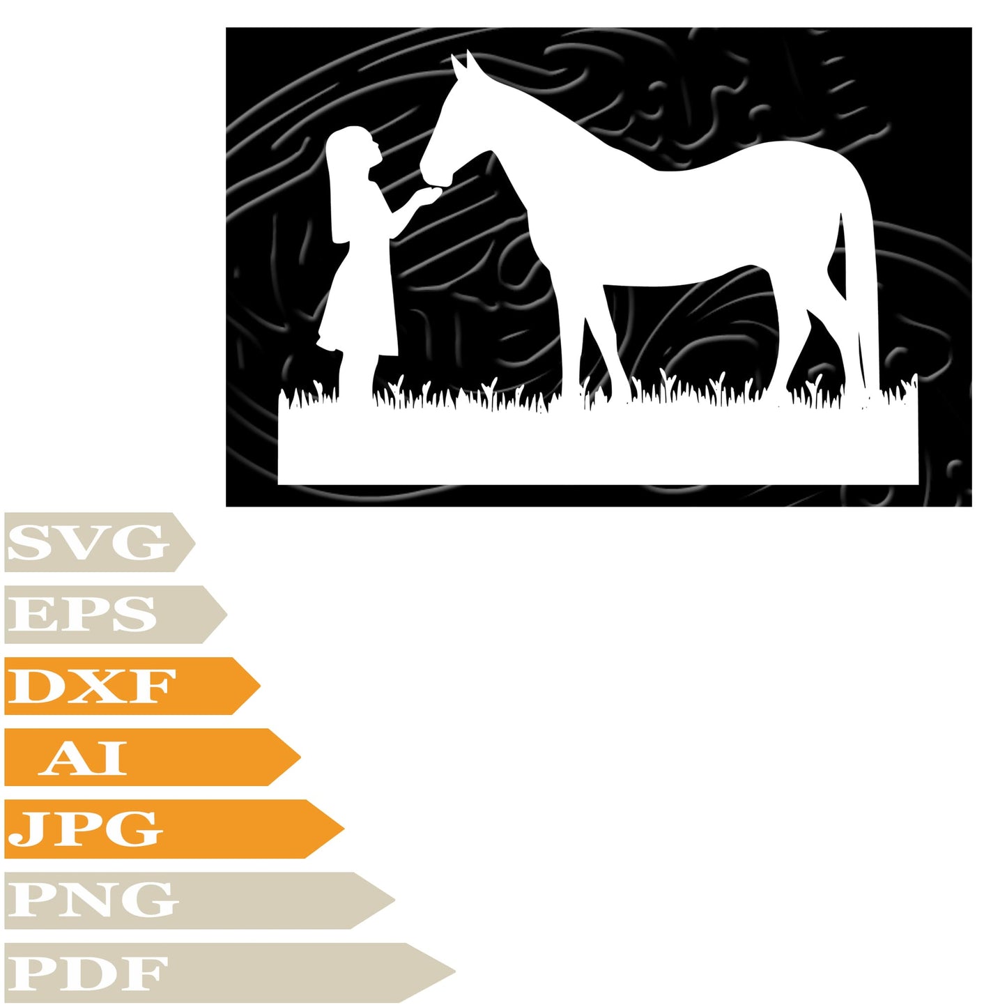 Girl, Girl With Horse Svg File, Image Cut, Png, For Tattoo, Silhouette, Digital Vector Download, Cut File, Clipart, For Cricut