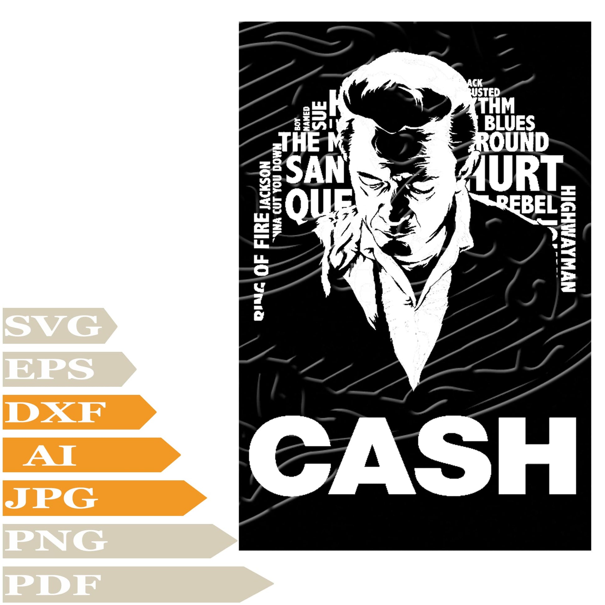 Johnny Cash Svg File, J. R. Cash Svg Design, Johnny Cash  Face Png, Singer  Country Johnny Cash Vector Graphics, Johnny Cash Face Svg For Tattoo, Johnny Cash  Svg For Cricut