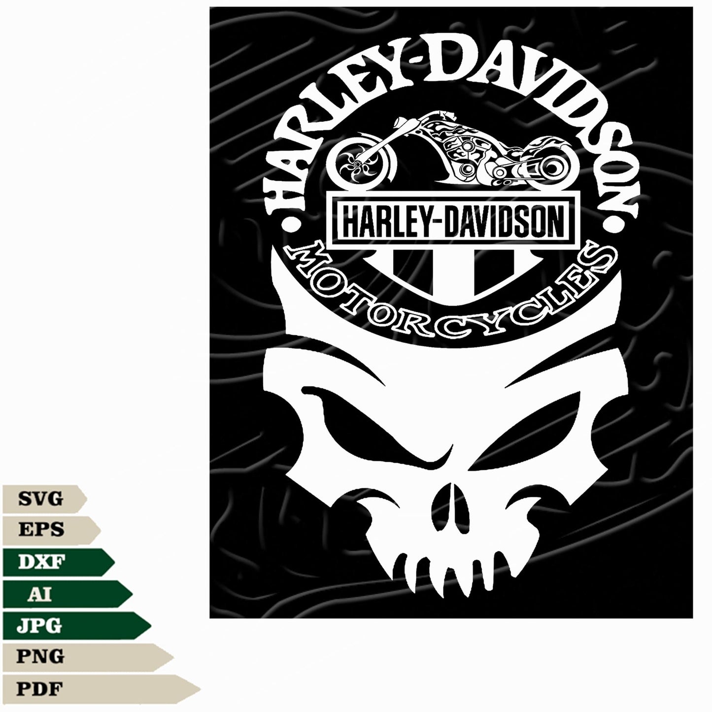 This Skull Harley Davidson Svg File Set Contains Motorcycles Harley Davidson Svg Design, Logo Png, Vector Graphics, Skull Design For Tattooing And SVG Format For Cricut Machines. Perfect For Creating Custom Harley Davidson Designs.