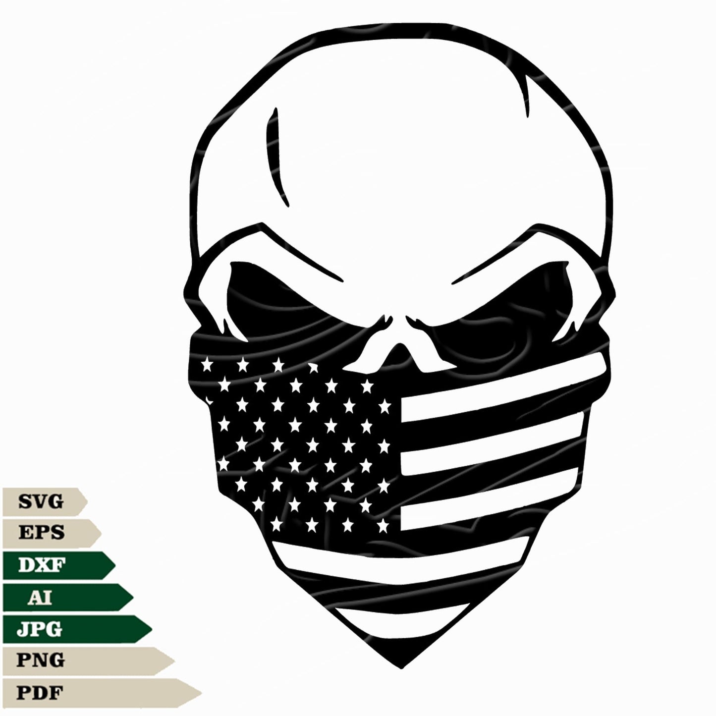This Skull Svg File design includes a skull with an American flag mask, a skull with a bandana png, and a skull vector graphic with a bandana svg for tattoo and cricut designs. This high-quality, vector-based collection is perfect for creating unique and detailed works of art.