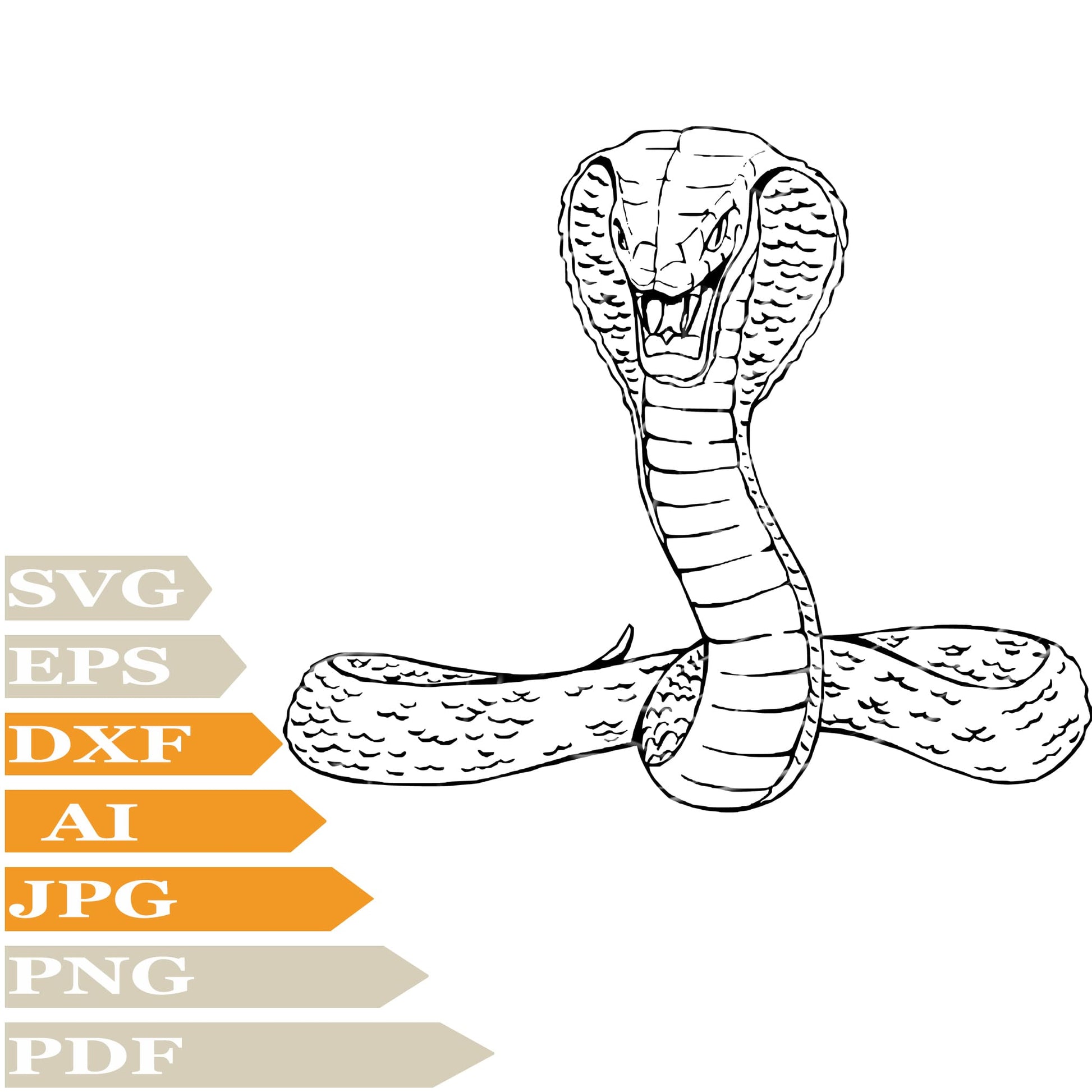 Snake Svg File, Cobra Snake Svg Design, Wild Snake Png, Reptile Animals Svg File, Cobra Vector Graphics, Snake Svg For Tattoo, wild Cobra Svg For Cricut