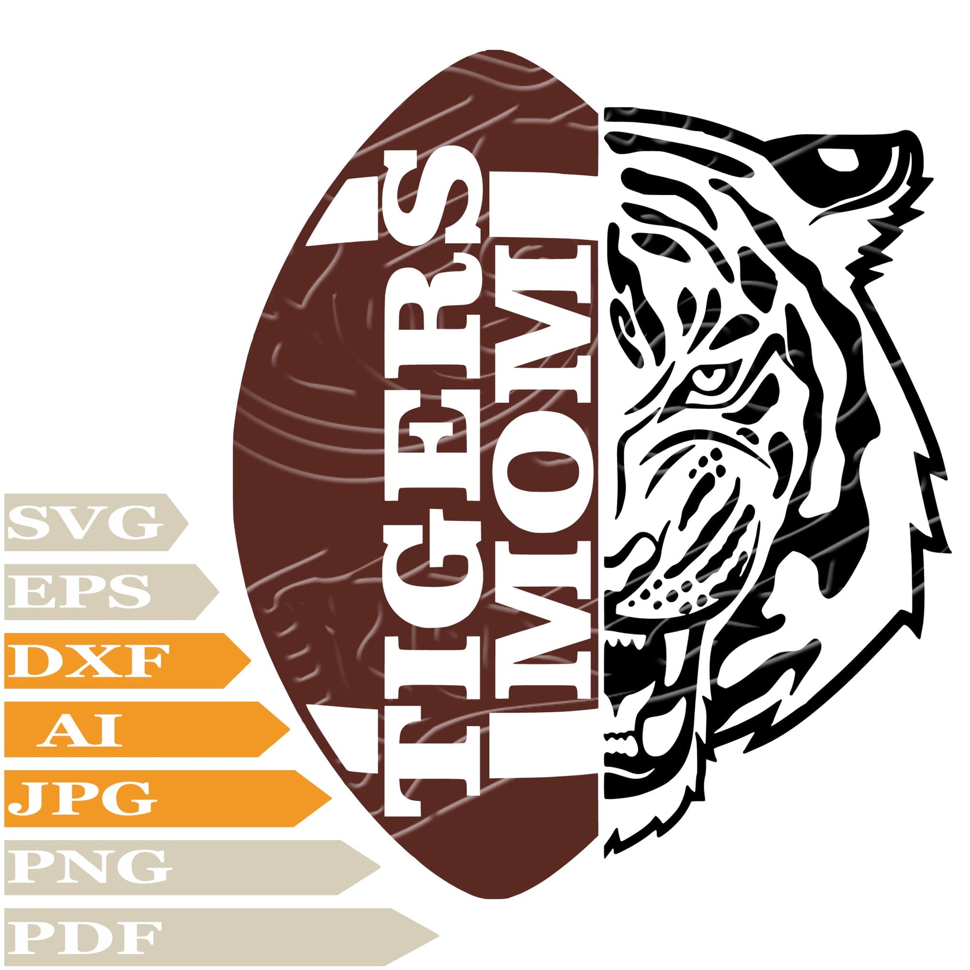Tigers Football, Tigers Mom Logo Svg File, Image Cut, Png, For Tattoo, Silhouette, Digital Vector Download, Cut File, Clipart, For Cricut