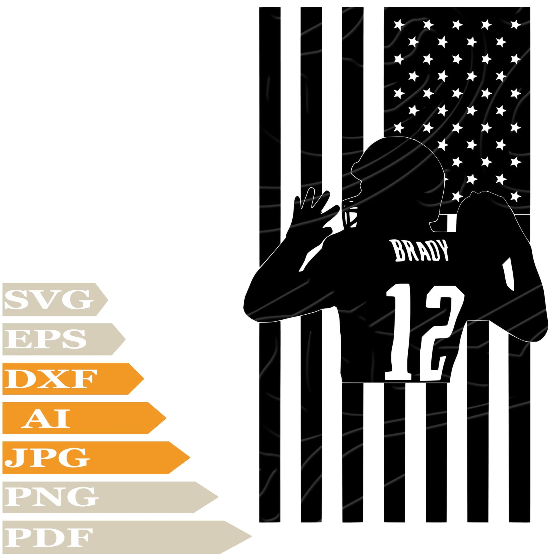 Tom Brady ﻿SVG, Usa Flag SVG Design, Tom Brady Football Player Personalised SVG, Tom Brady PNG, Usa Flag Vector Graphics, Tom Brady For Cricut, Digital Instant Download, Clip Art, Cut File, For Shirts, Silhouette