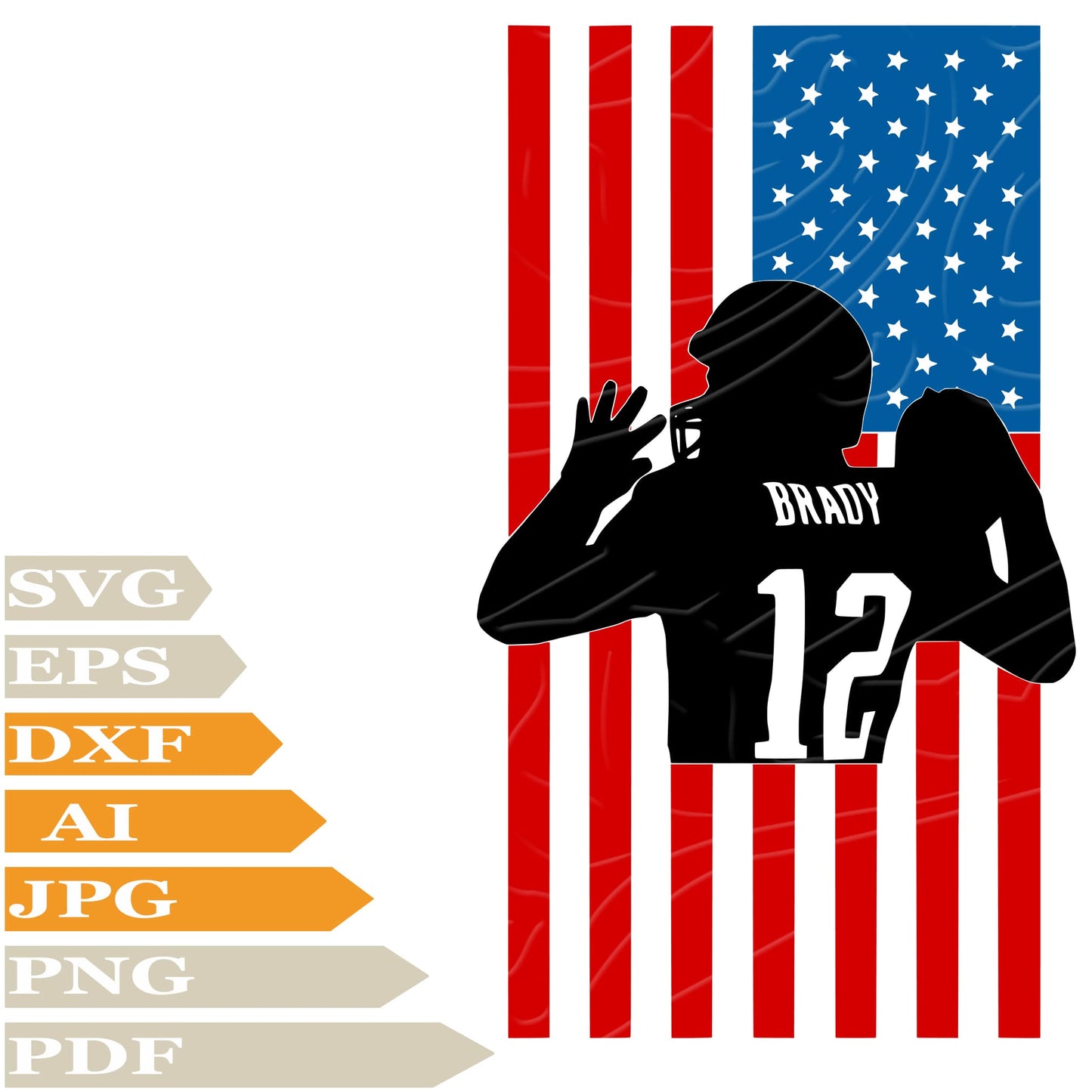 Tom Brady ﻿SVG, Usa Flag SVG Design, Tom Brady Football Player Personalised SVG, Tom Brady PNG, Usa Flag Vector Graphics, Tom Brady For Cricut, Digital Instant Download, Clip Art, Cut File, For Shirts, Silhouette