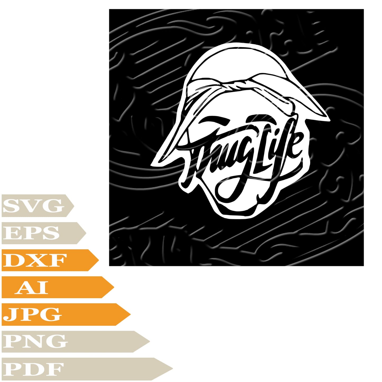 Tupac Shakur, 2Pac Thug Life Svg File, Image Cut, Png, For Tattoo, Silhouette, Digital Vector Download, Cut File, Clipart, For Cricut