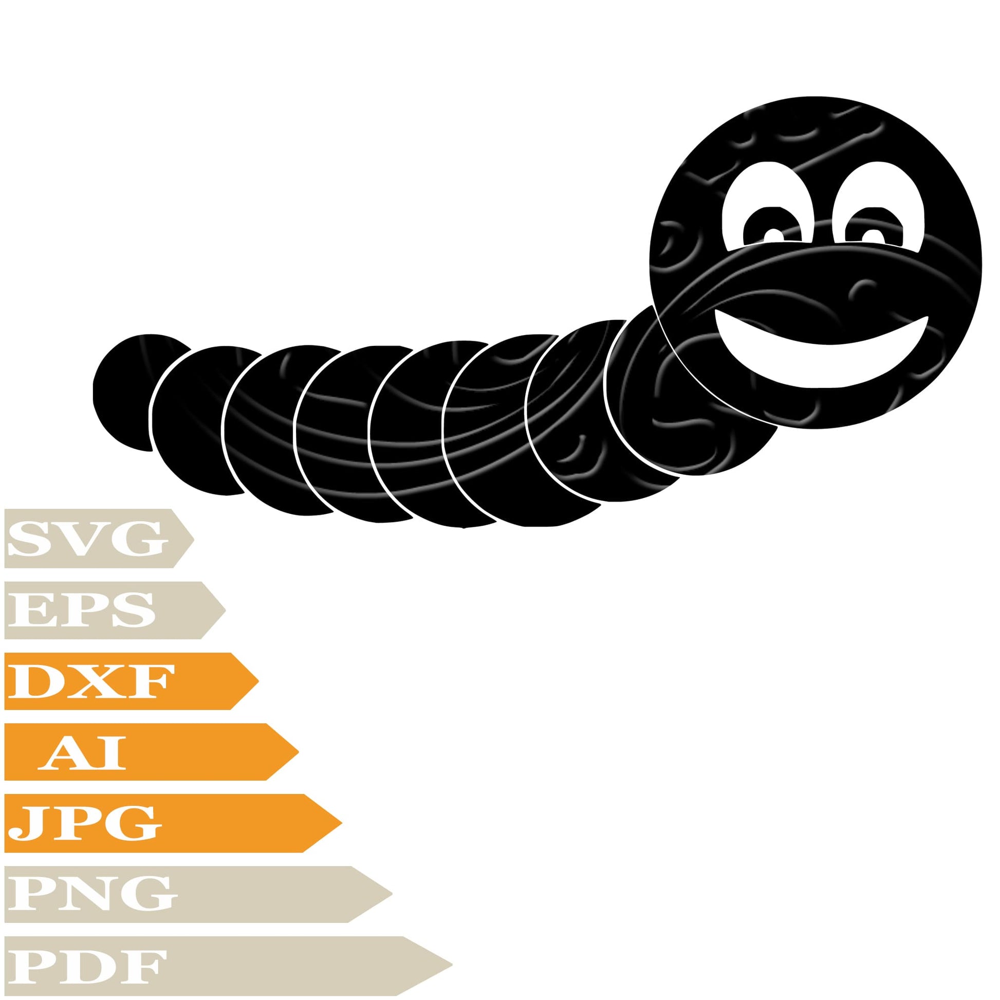 Worm, Funny Face Worm Svg File, Image Cut, Png, For Tattoo, Silhouette, Digital Vector Download, Cut File, Clipart, For Cricut